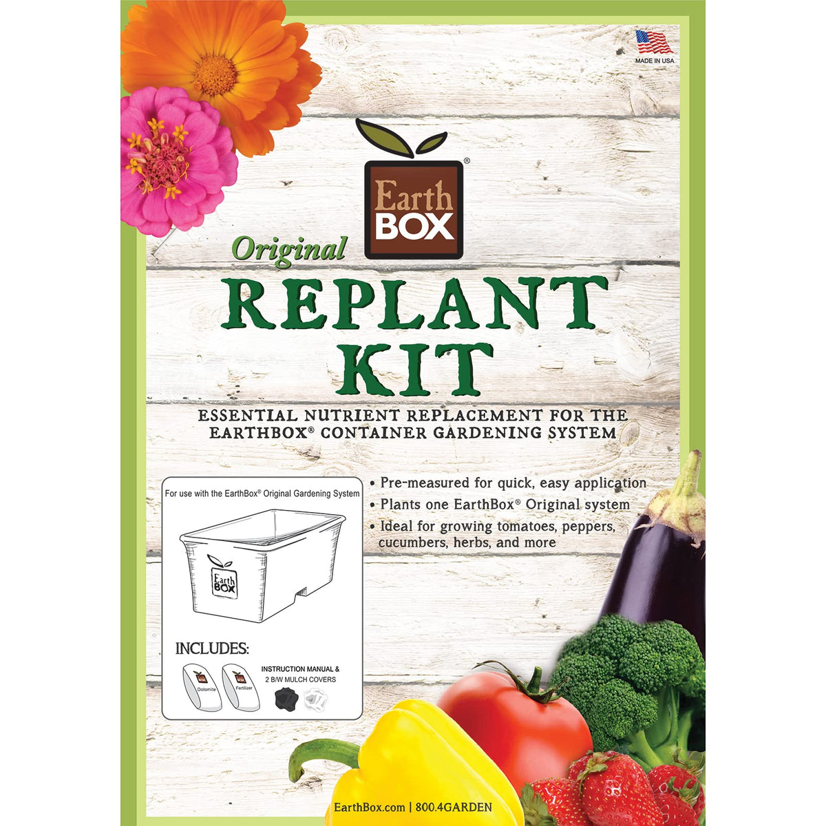EarthBox 81100 Replant Kit contents: essential nutrients for reusing your garden system.