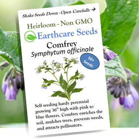 Earthcare Seeds True Comfrey seeds pack with growing instructions for soil improvement.