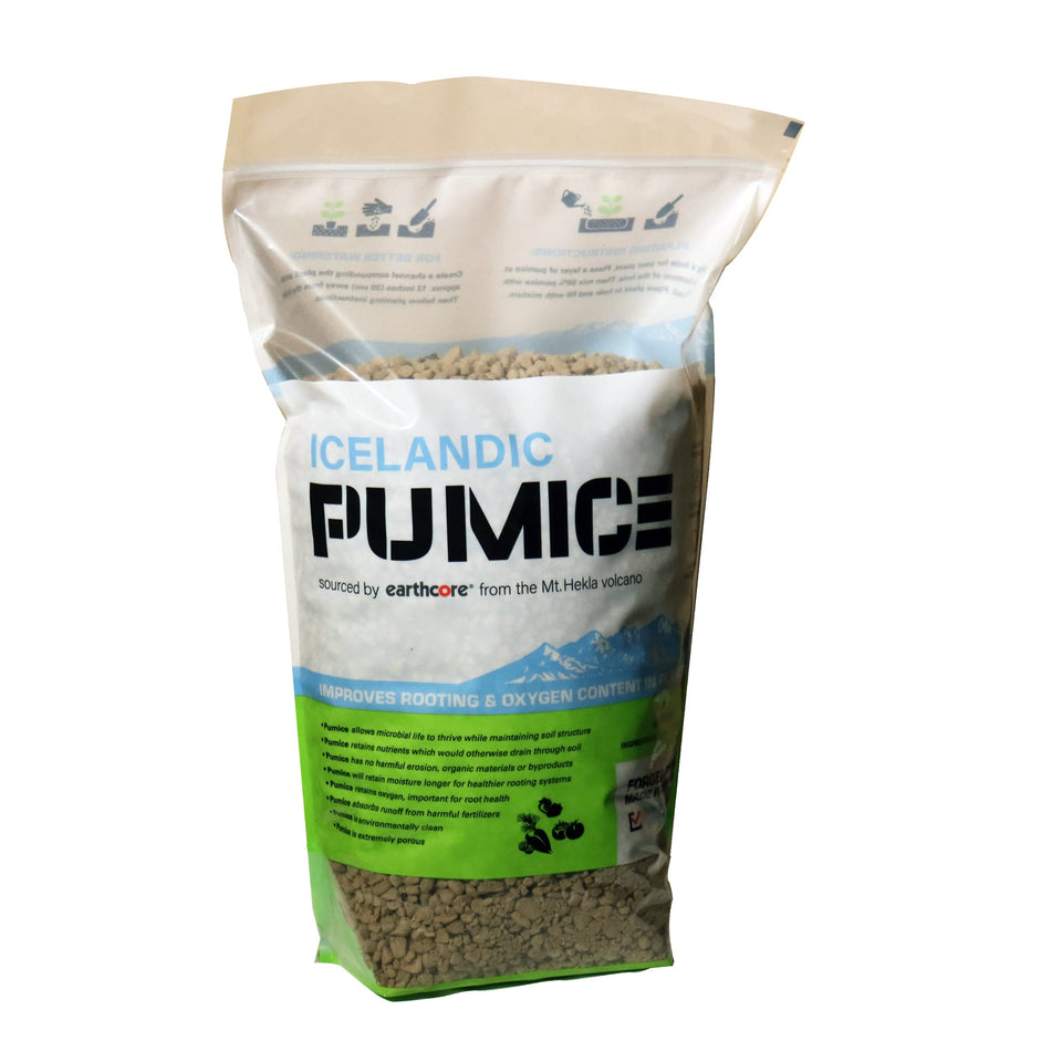 Earthcore Pure Icelandic Pumice bag closeup showing porous texture for moisture control.