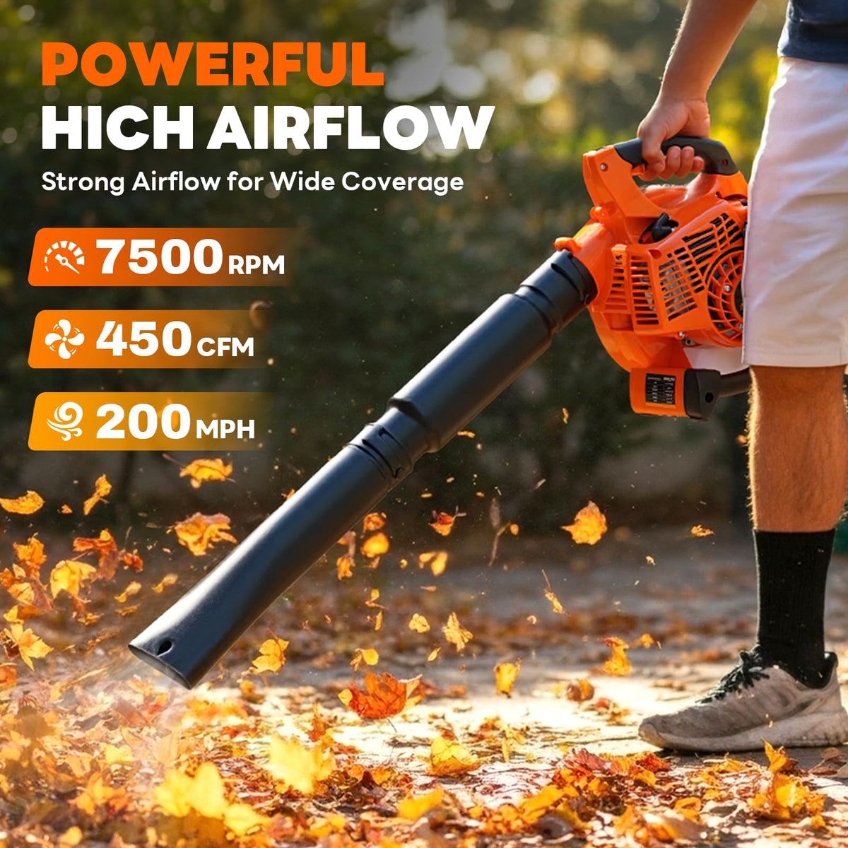 EarthCraft 26cc gas engine delivers strong consistent airflow.