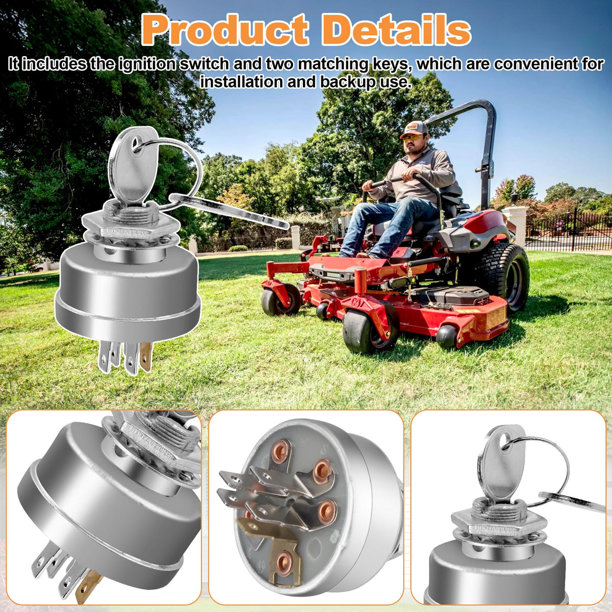Earthtec ignition switch for Exmark Super Z, dependable start button for busy days.