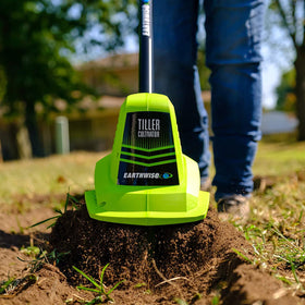 Earthwise TC70020IT weed-control in garden along edging