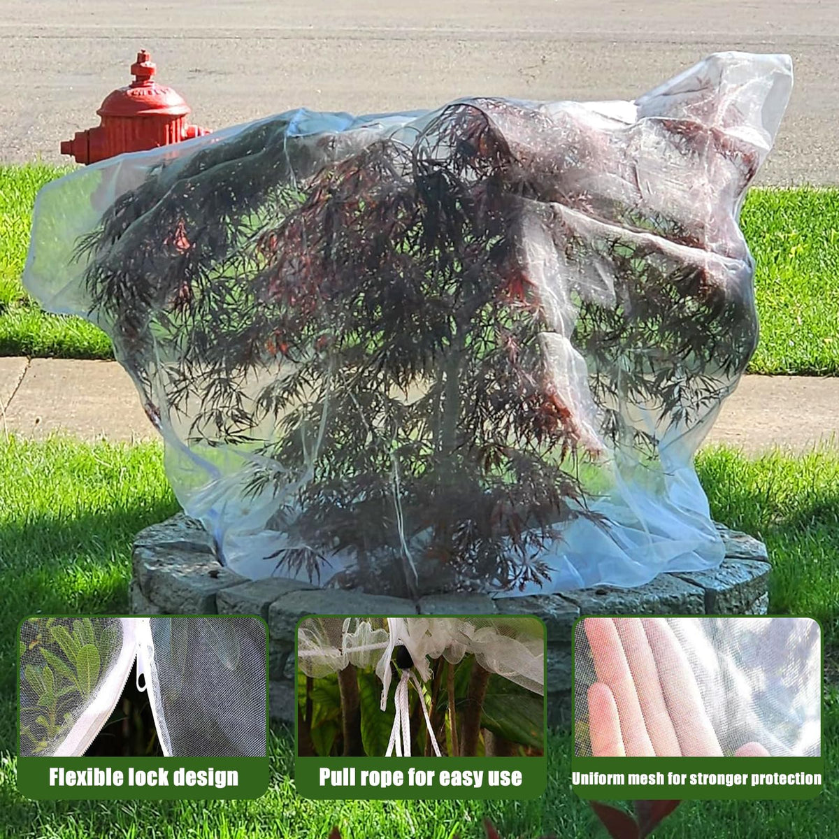 EaseThrift breathable see-through material lets sun, rain, and air reach the plants.