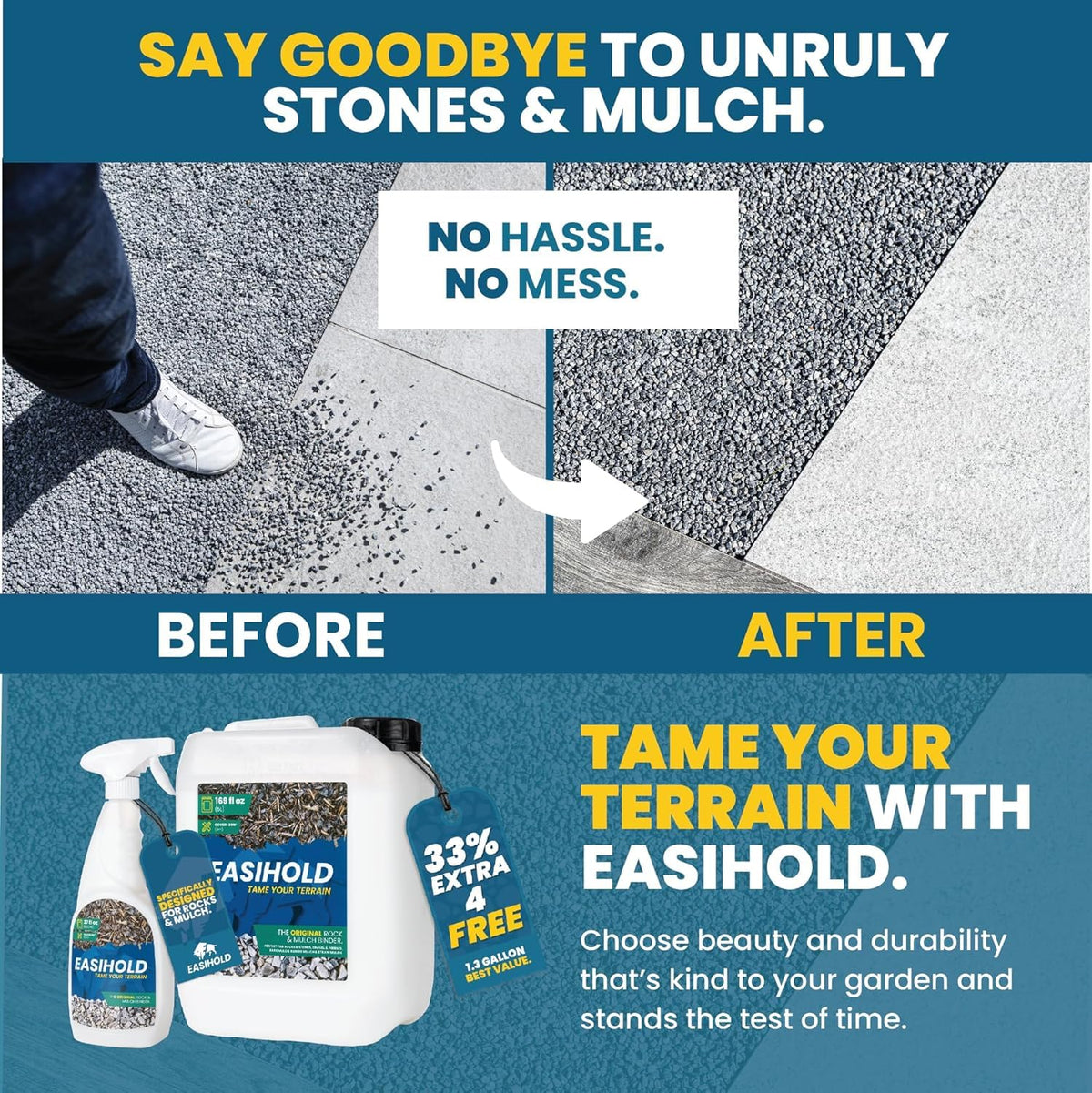 Easihold VUBA HandySpray mulch application close-up shows how the glue secures loose materials.