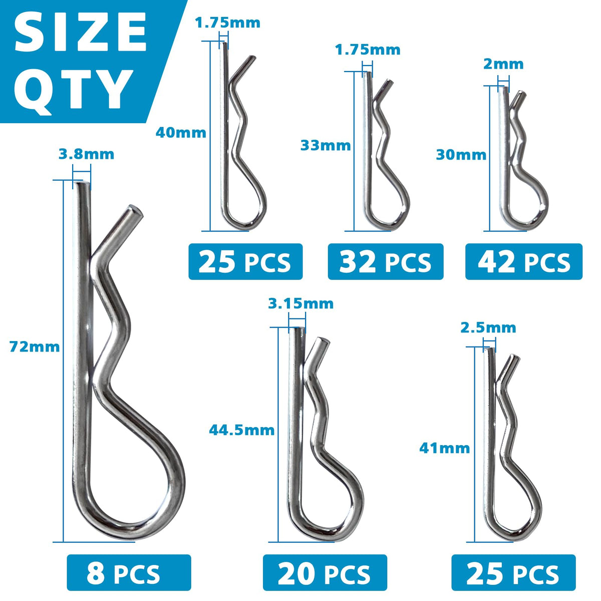 Easily heavy-duty pins resist rust for outdoor trailer and equipment use.