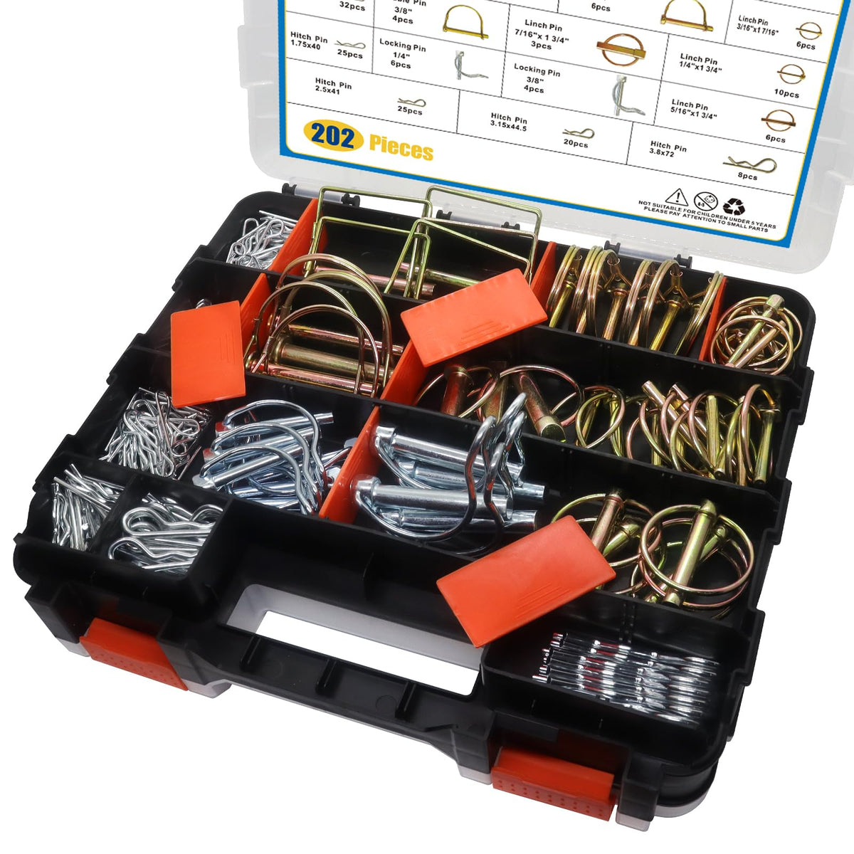 Easily multi-use hitch pin kit for farm equipment and outdoor gear.