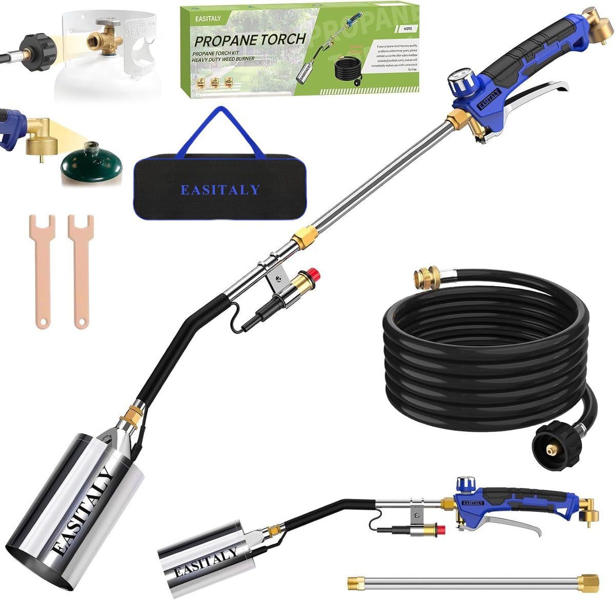 EASITALY propane torch with storage bag keeps parts organized for easy setup