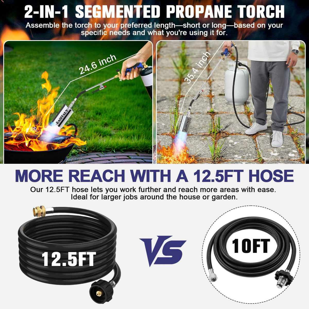 EASITALY propane torch extended reach with 12.5ft hose for hard-to-reach tasks.