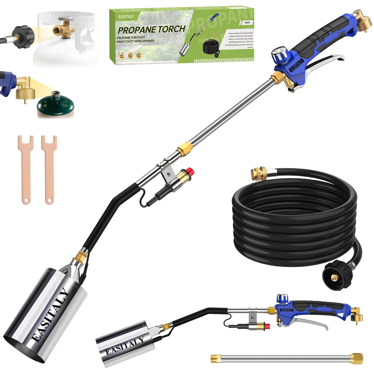 EASITALY propane torch extended-hose view for safe long-reach flame tasks.