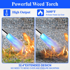 EASITALY weed torch with extended handle enabling safer operation from a distance.