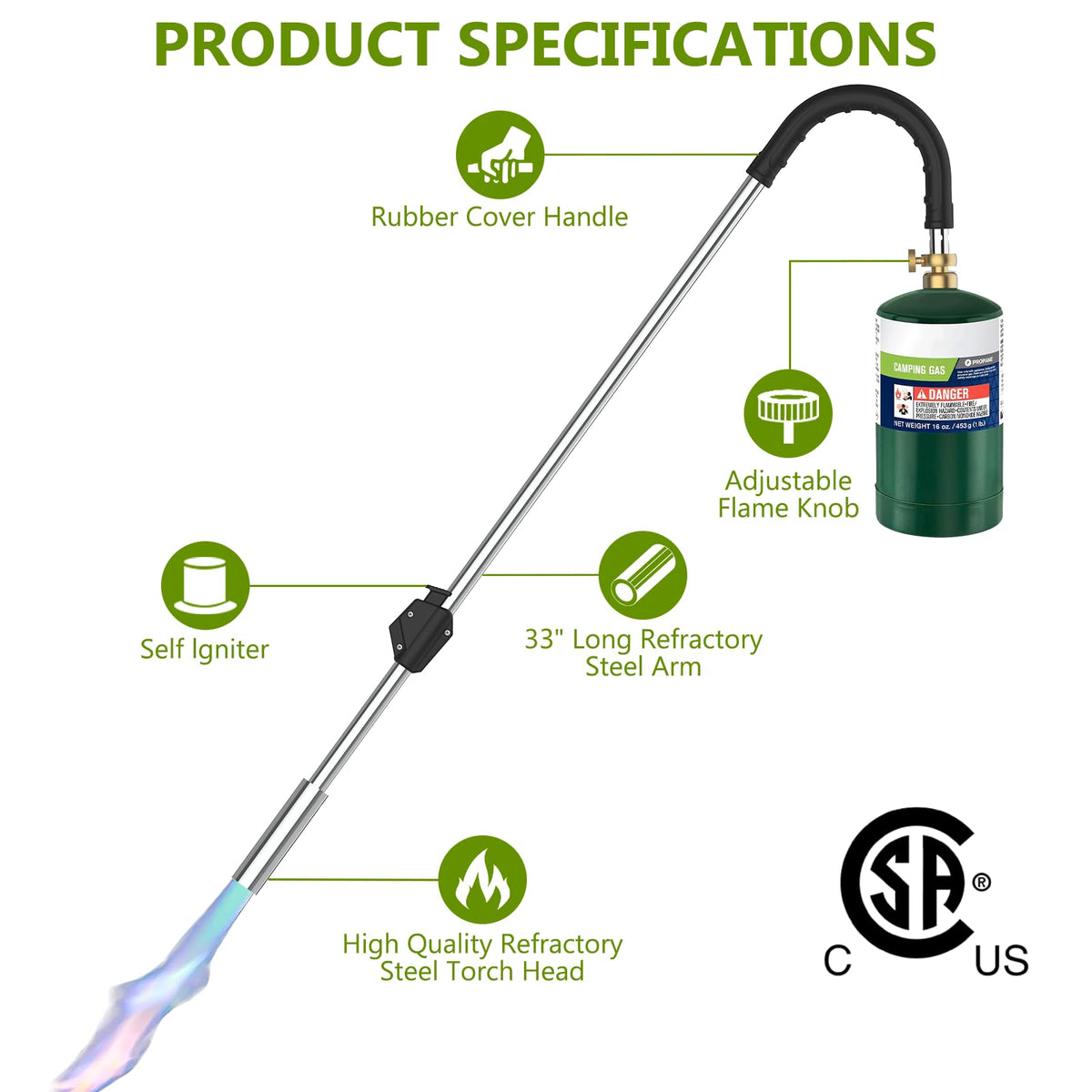 EASITALY weed torch high-heat flame reaches 3600F for tough tasks