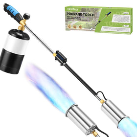 EASITALY weed torch propane burner 32-inch in action for weed removal along sidewalks.