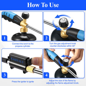 EASITALY weed torch self-igniting system for quick ignition and reliable starts.