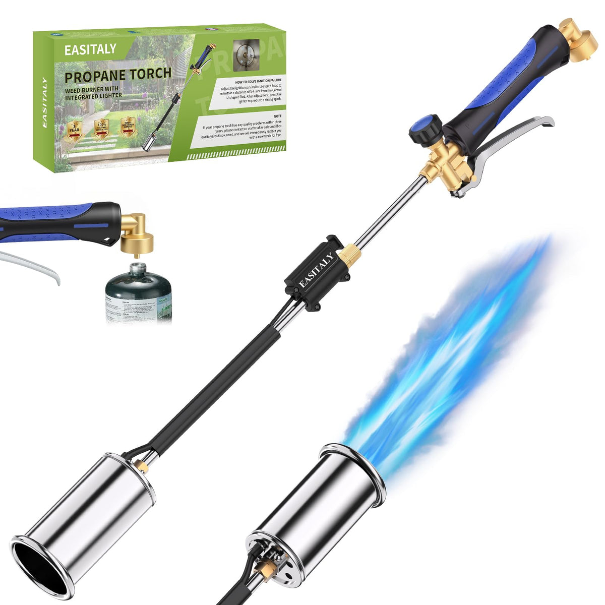 EASITALY Weed Torch trigger action for smooth flame control during outdoor use.