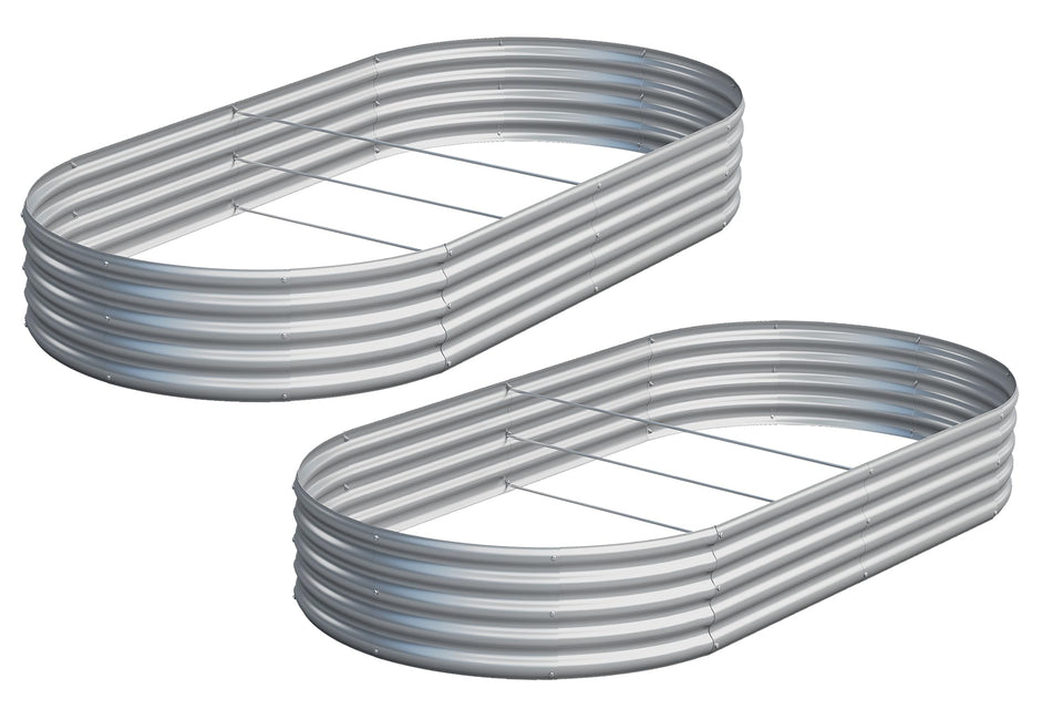 Easllre 2-piece galvanized raised bed kit being assembled for quick setup.