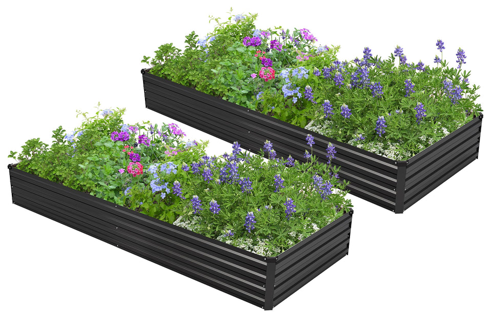Easllre duo raised bed assembly shows two galvanized planters ready for planting vegetables or herbs.