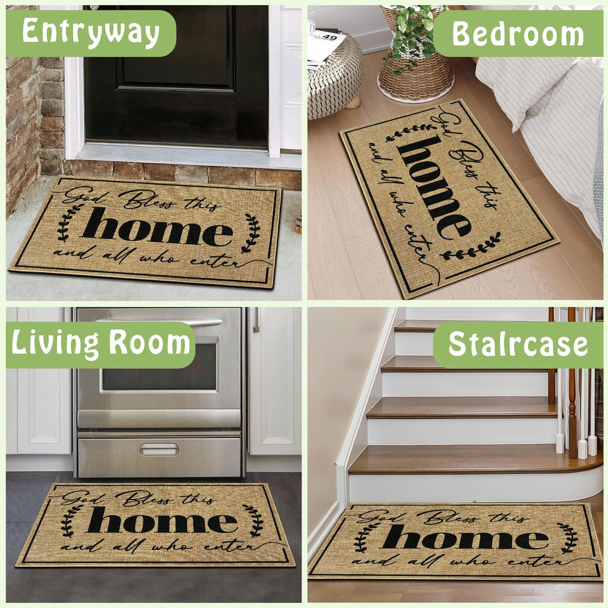 Easma God Bless entryway mat welcoming guests with a friendly message.