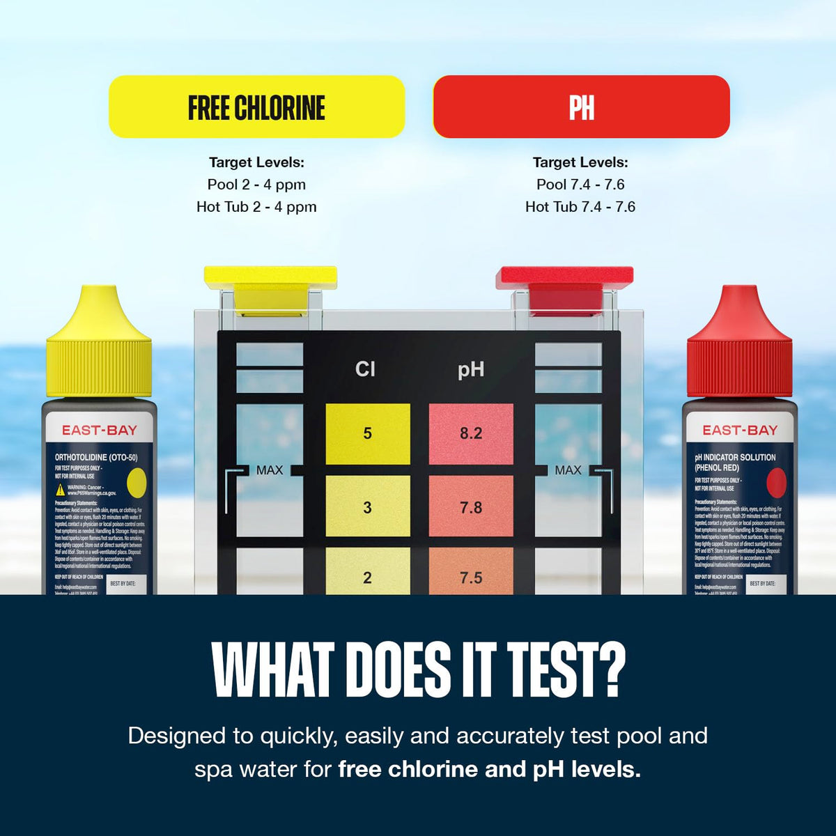 East Bay orthotolidine solution bottle provides reliable reagents for chlorine testing.