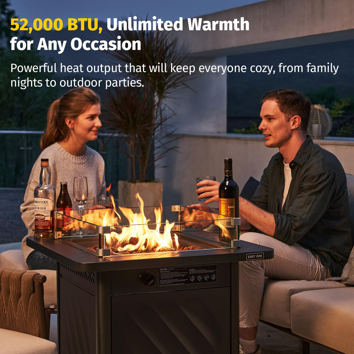 East Oak 28-inch fire pit table lid storage keeps the cover within reach and tucked away