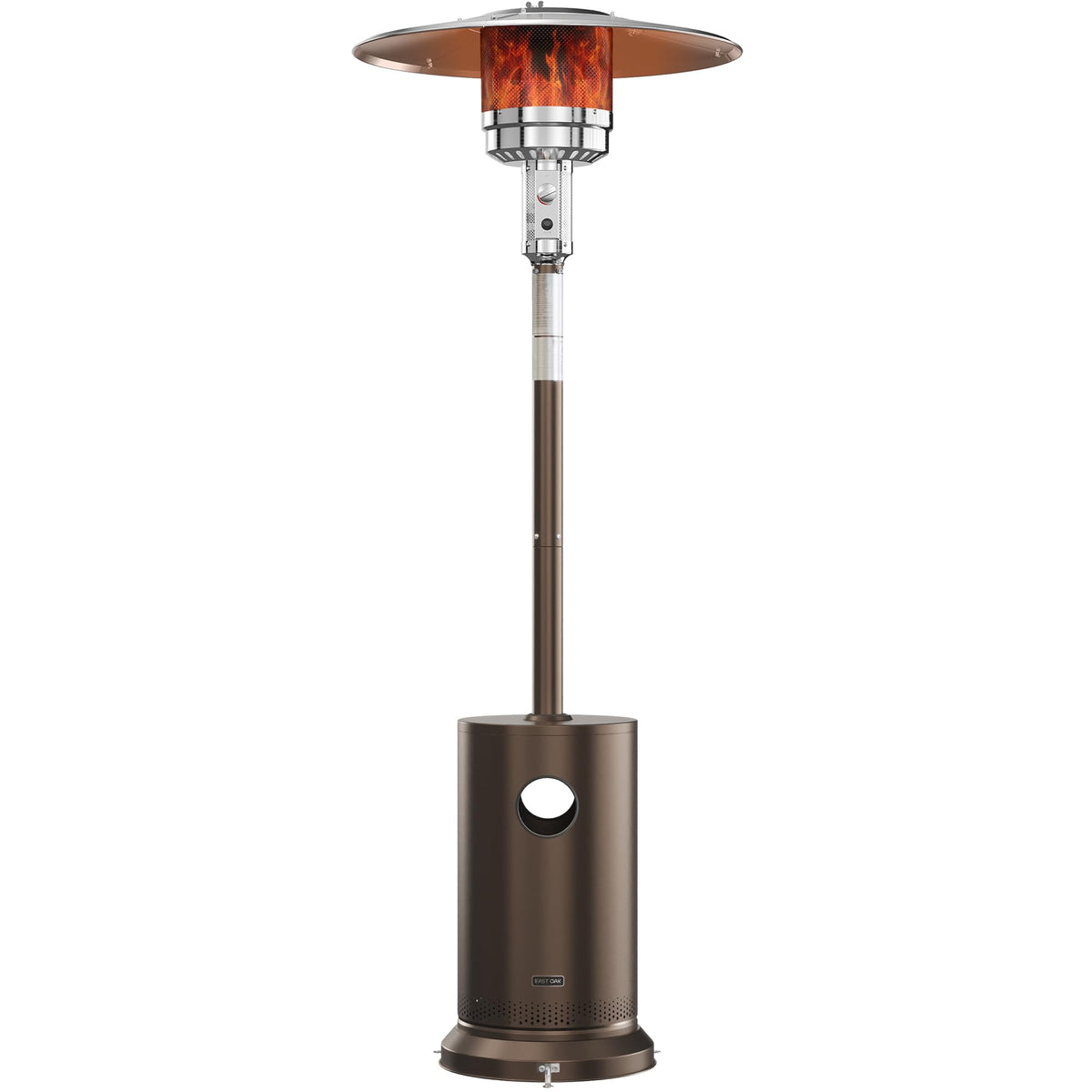 EAST OAK 55,000 BTU patio heater with bronze round table provides warm outdoor ambiance