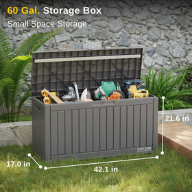 EAST OAK deck box side view highlighting spacious storage capacity.