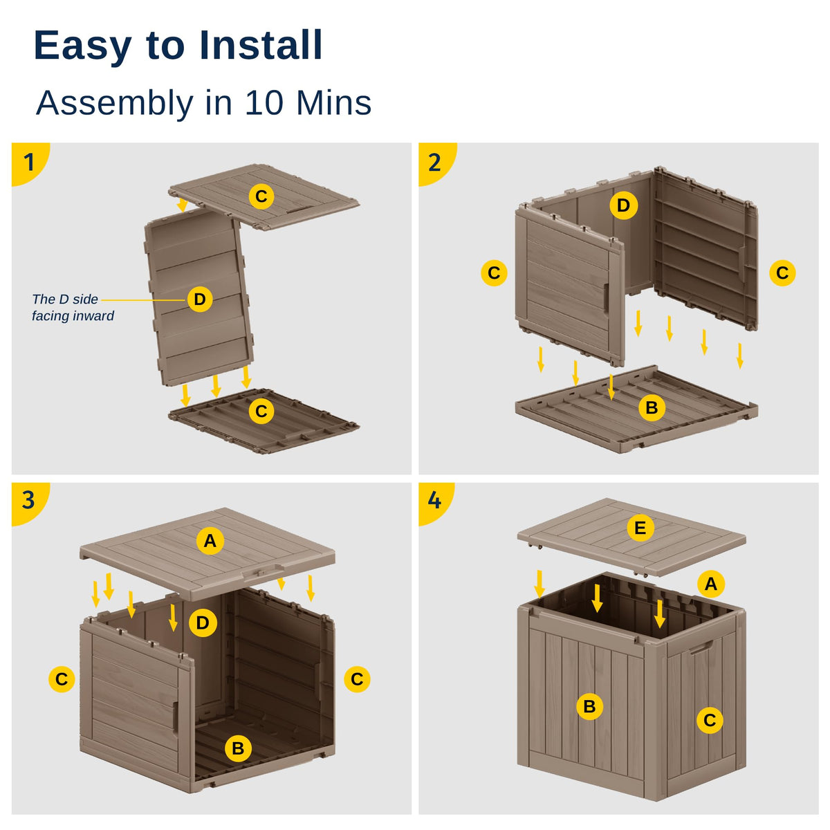 East Oak deck box side handles simplify moving heavy outdoor storage.