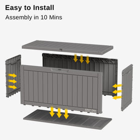 EAST OAK deck box side handles for easy portability around the patio.