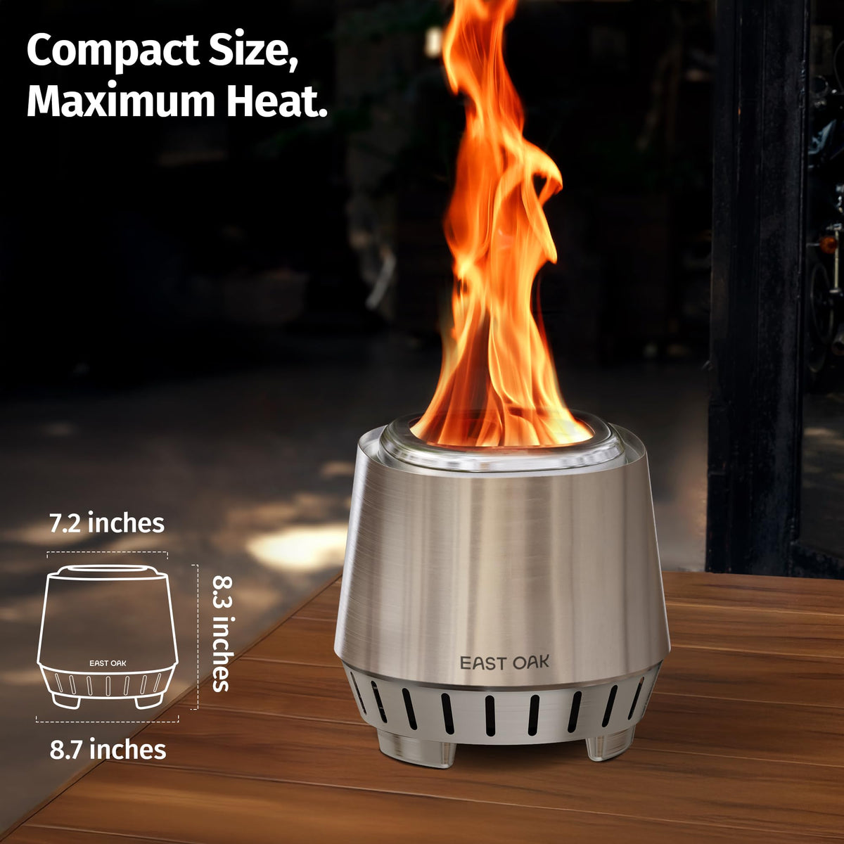 East Oak Fuoco removable ash pan for quick mess-free cleanup