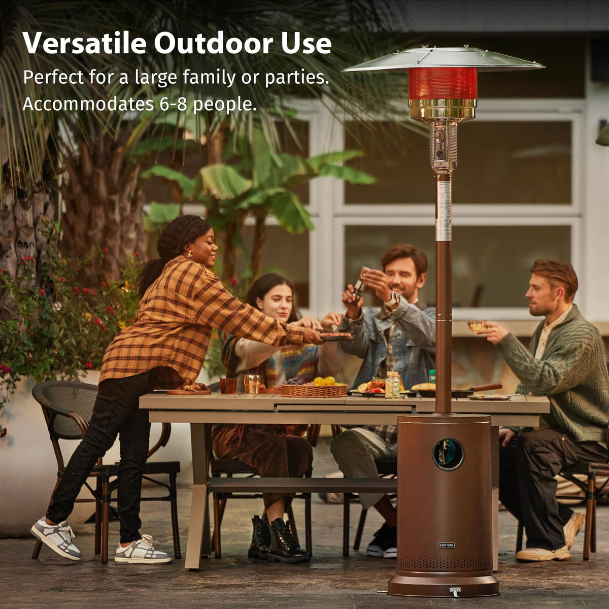 EAST OAK one-touch ignition offers quick startup for evenings outdoors