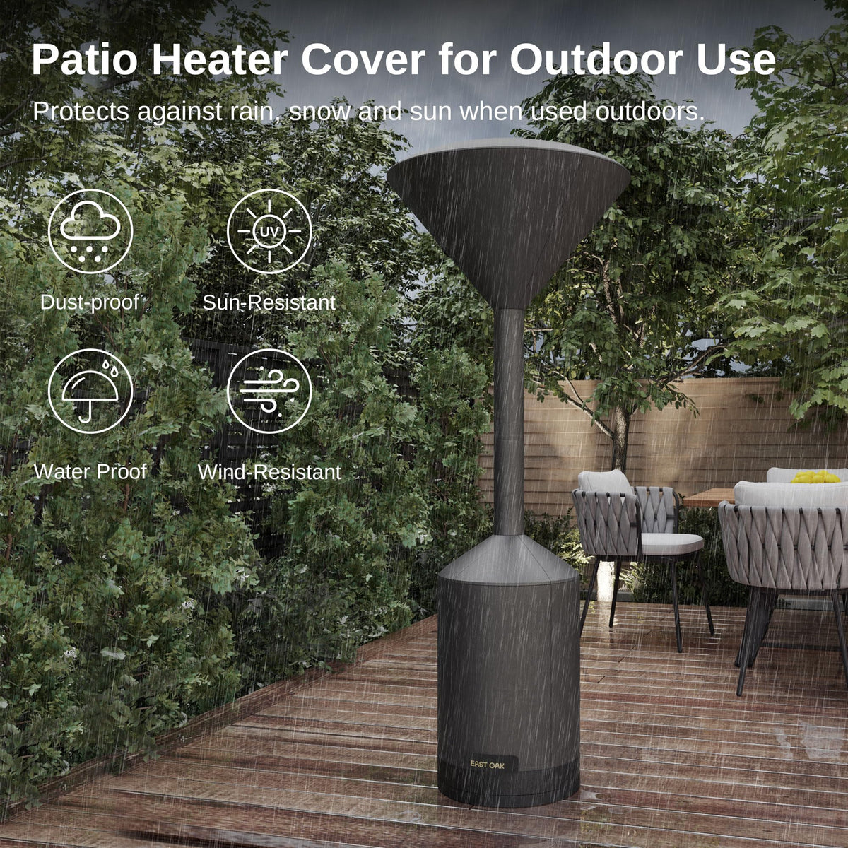 EAST OAK patio heater cover with zipper and drawstring ensures quick, secure fit
