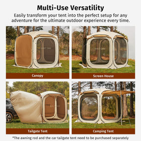 East Oak six-sunshade canopy offers ample shade for guests and activities.