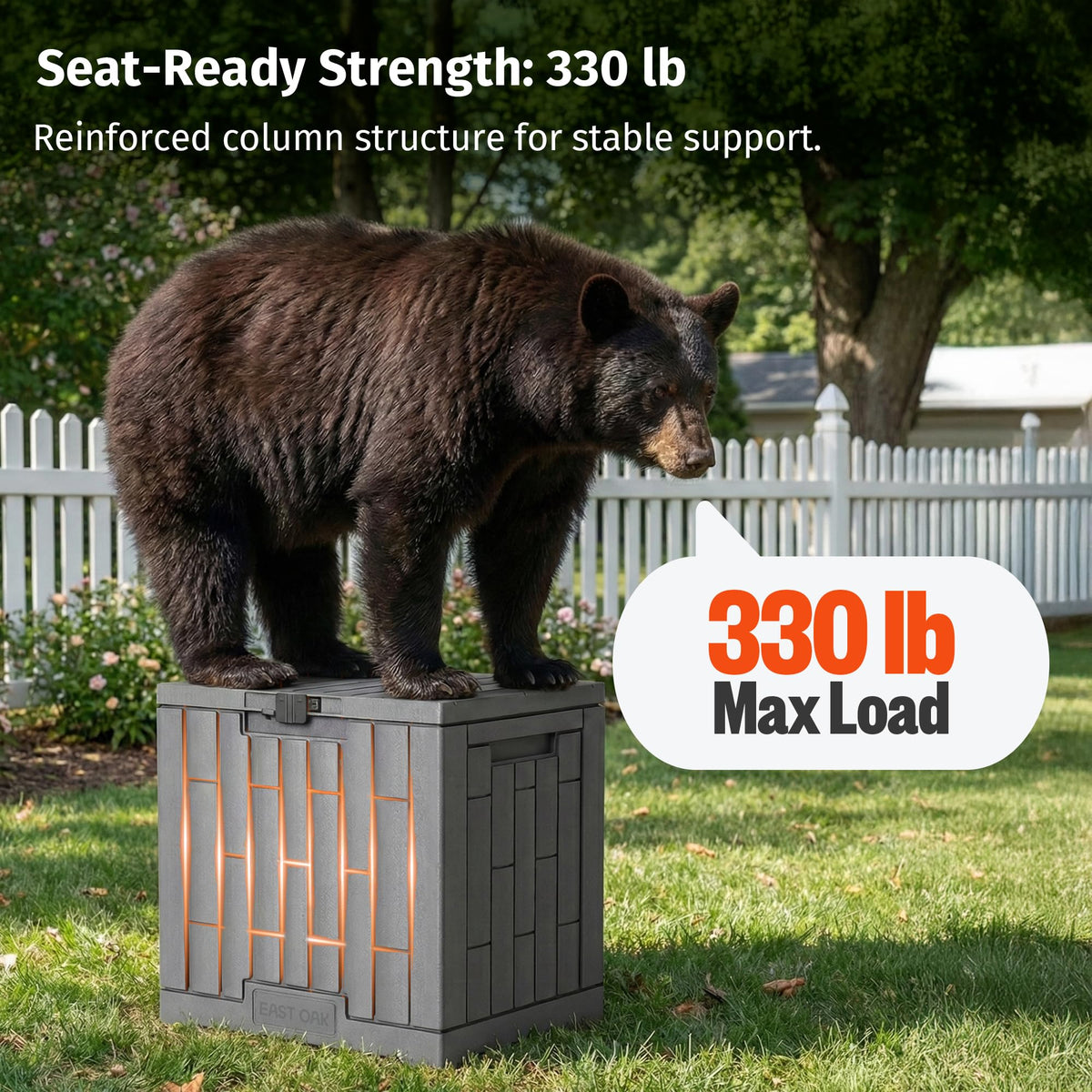 East Oak upgraded resin material resists weather and wear for long-term use.