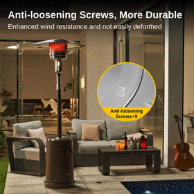 East Oak weather-protection shield safeguards a patio heater from dust and rain.