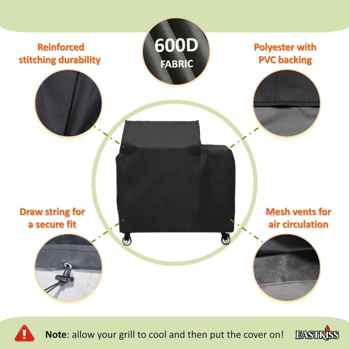 EASTKISS grill cover Recteq RT-400 side view showing secure fit against elements.