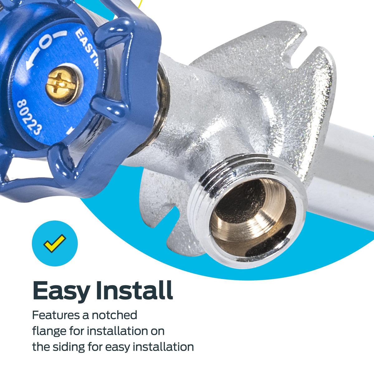 Eastman frost-free sillcock blue-finish for visible exterior installation.