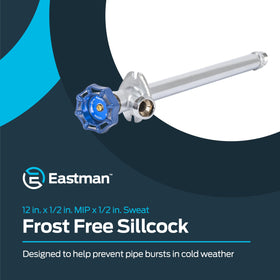 Eastman frost-free sillcock wheel-handle enables easy operation, gloves on.