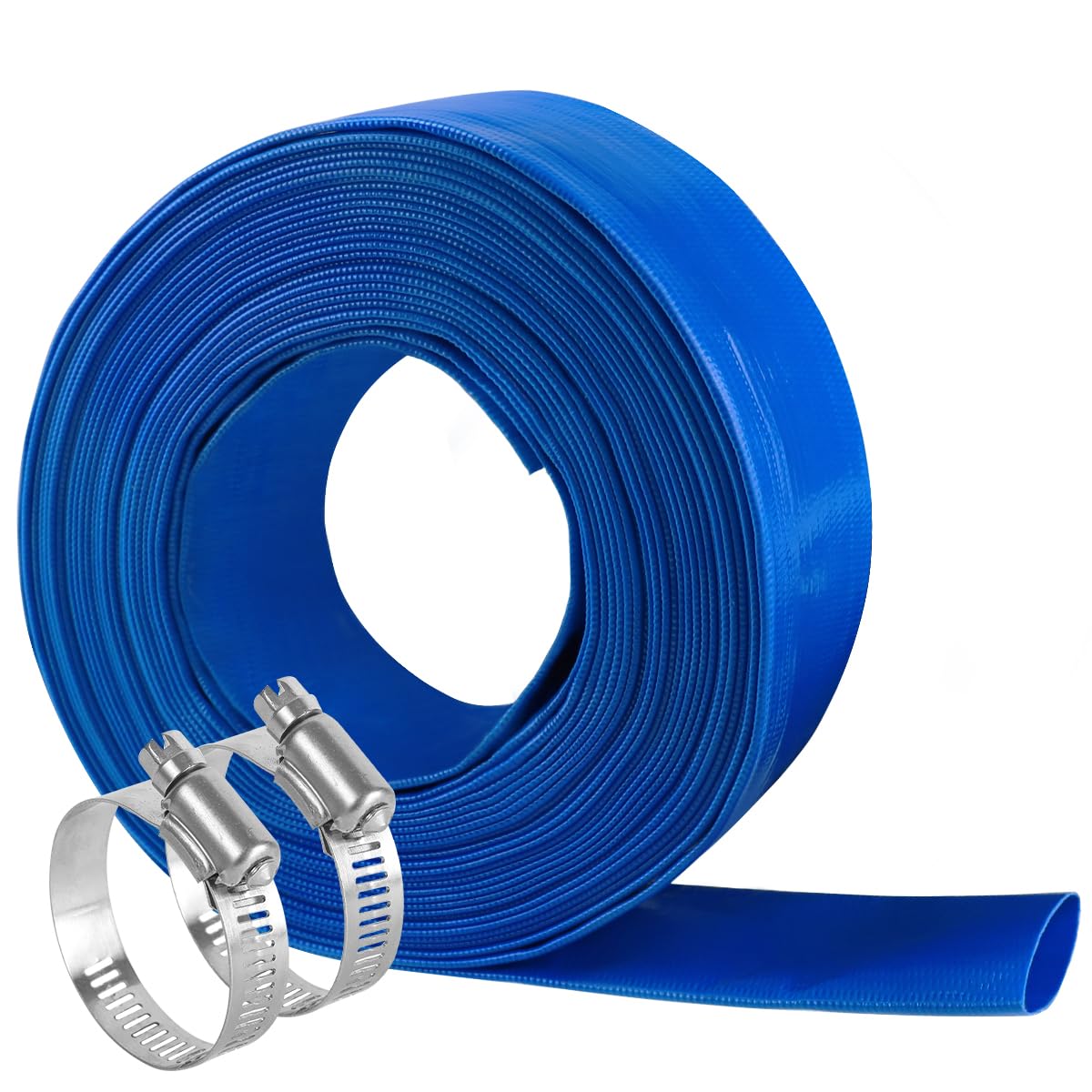 Eastrans backwash hose in blue braided design for durable pool water transfer.