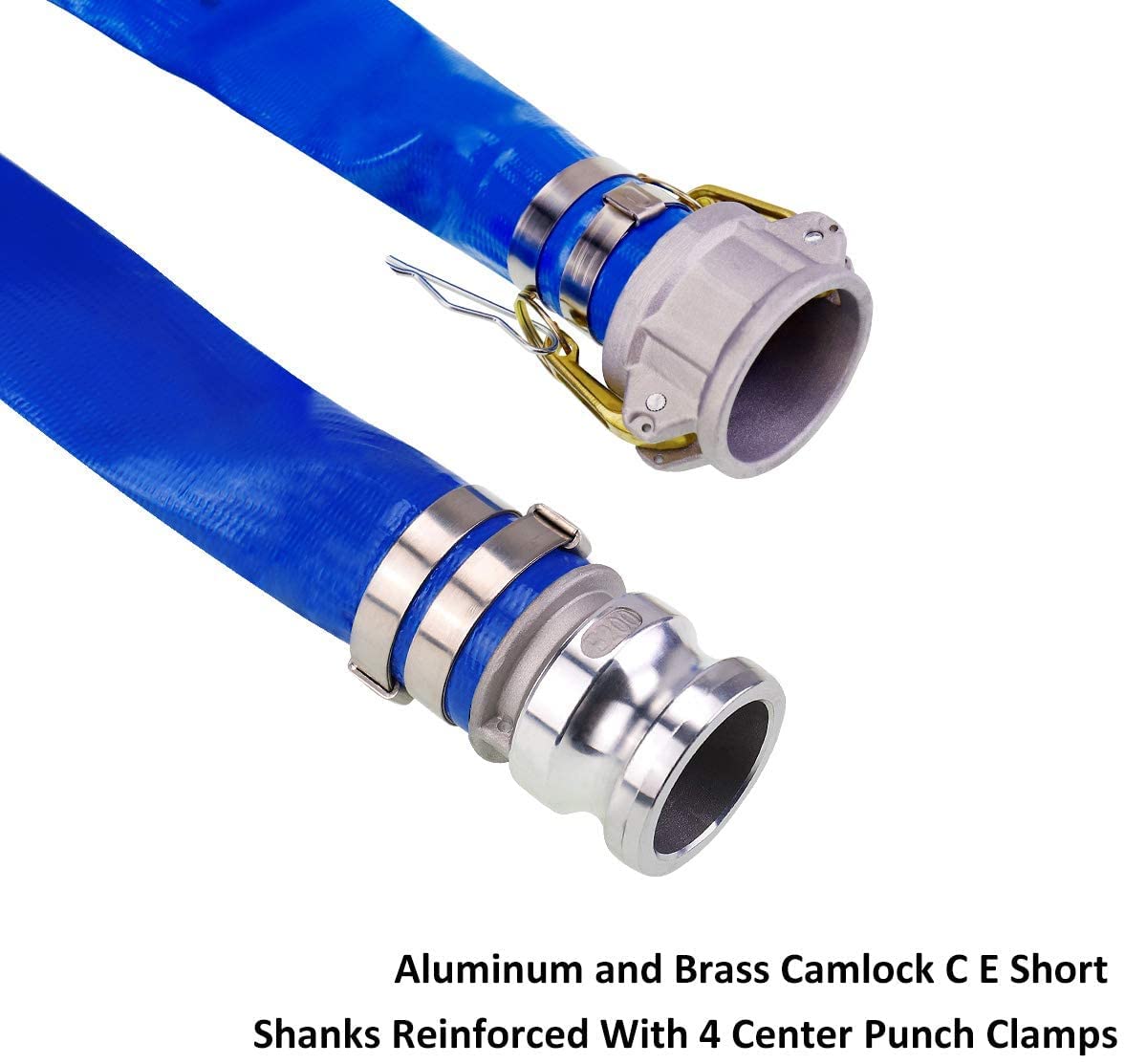 Eastrans blue PVC discharge hose highlights durable construction for heavy-duty use.