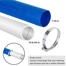 Eastrans blue PVC hose connected to a 1-25in outlet for reliable backwash.