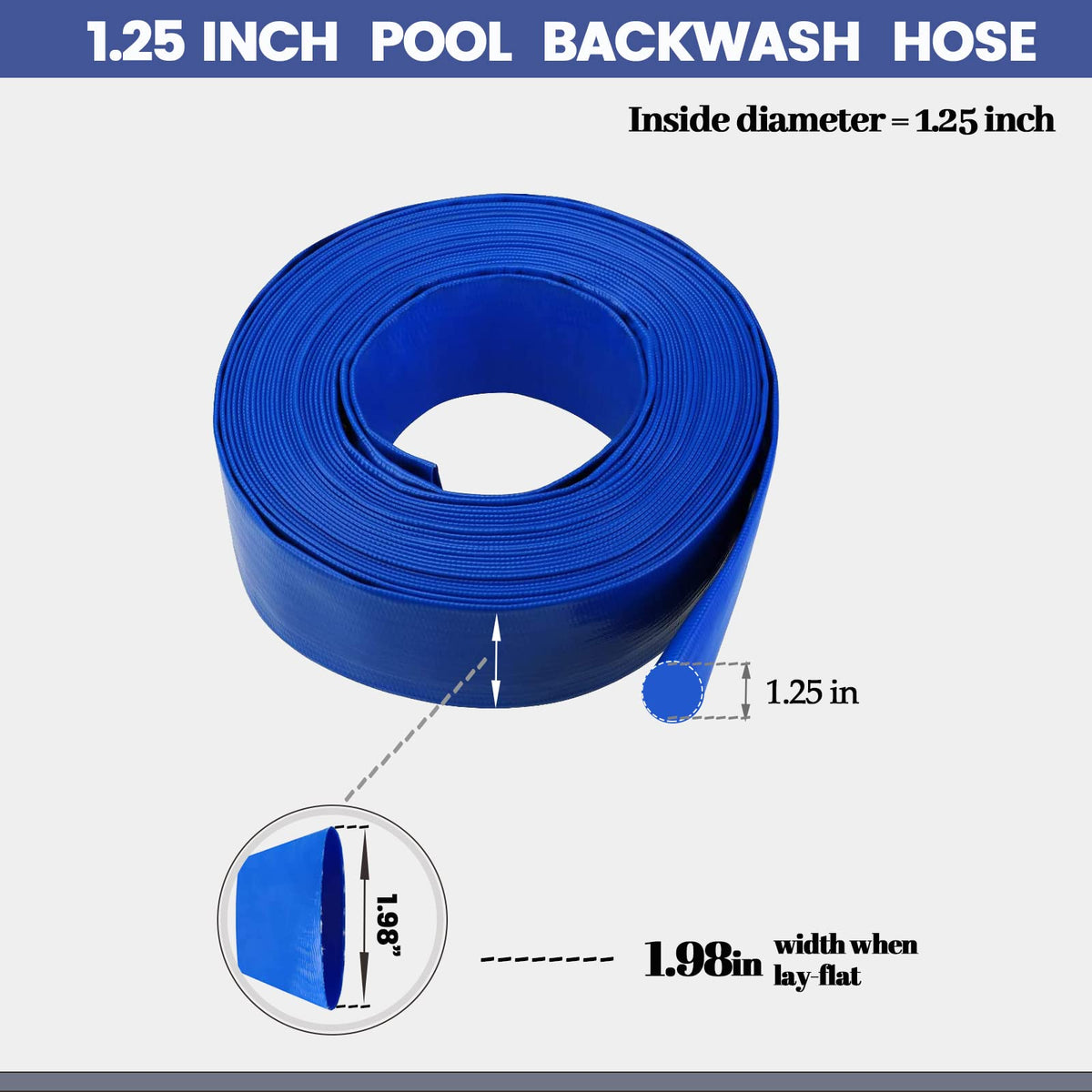 Eastrans lay-flat pool discharge hose 50ft for easy water draining.