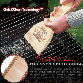 Easy Function A-grade pine wood scraper highlights no-scratch cleaning for coated grates.