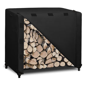 Easy-Going log rack cover front view; waterproof protection for dry firewood outdoors.