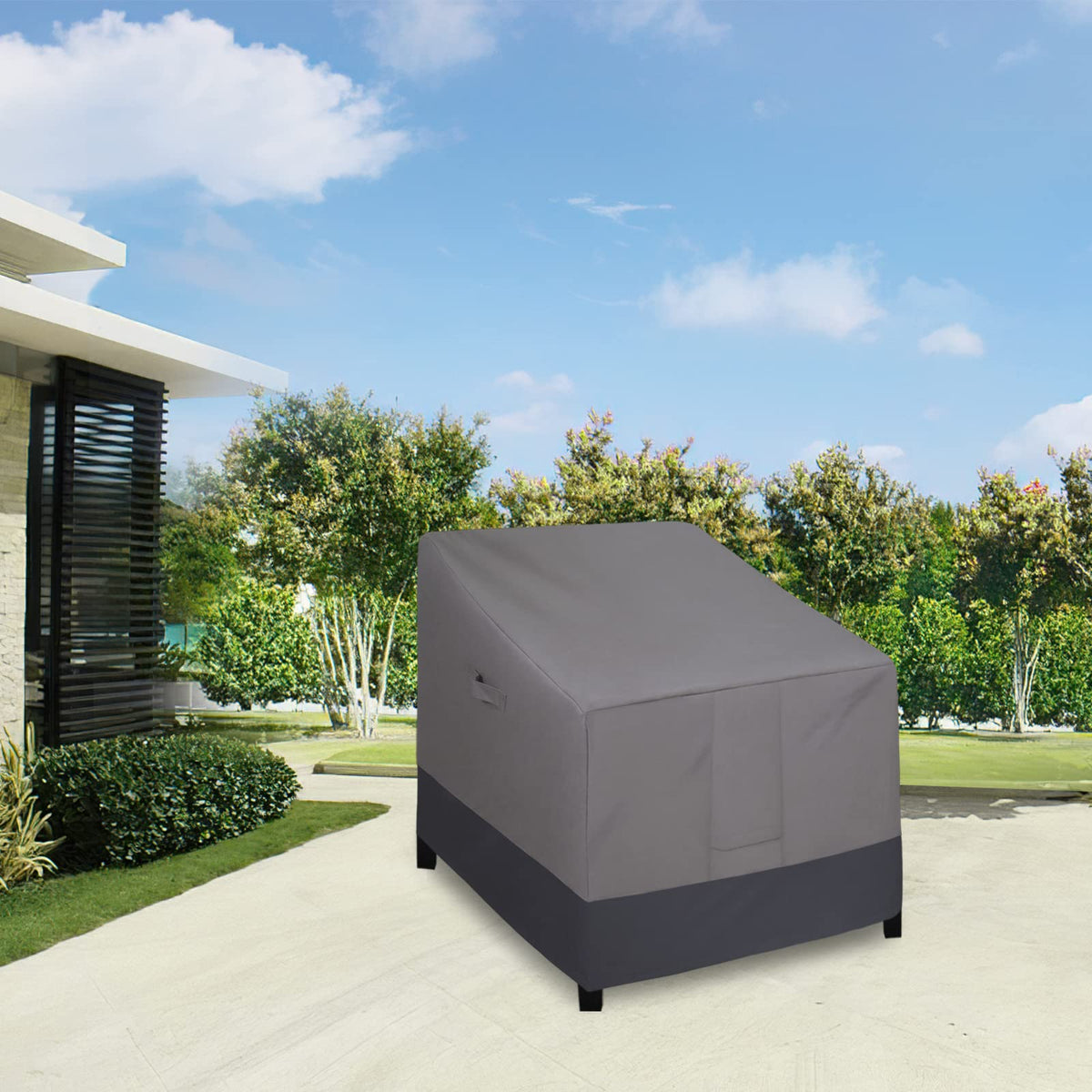 Easy-Going windproof chair cover design illustrating secure fit against breeze