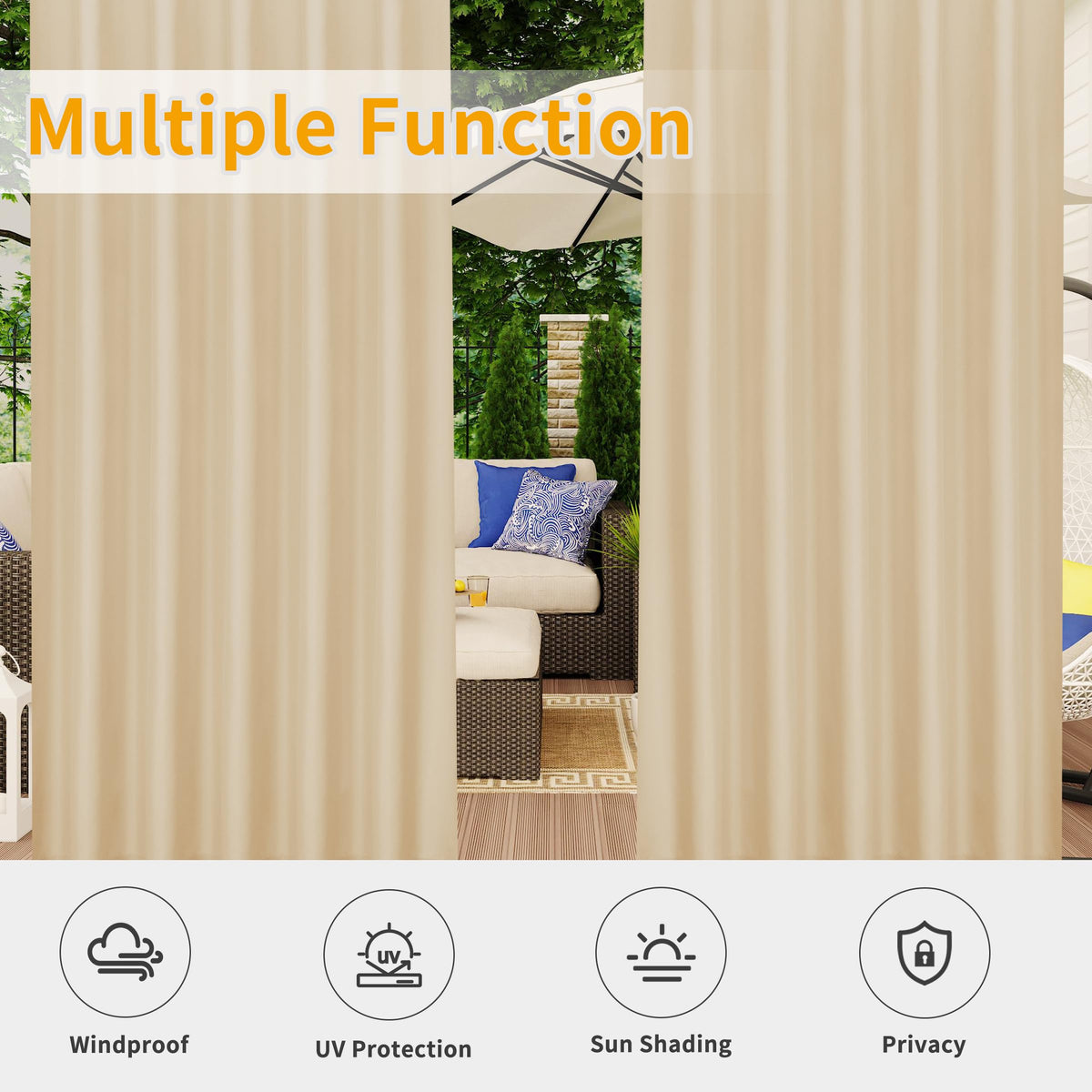 Easy-Going noise-reducing curtain design helps create a calmer outdoor area.