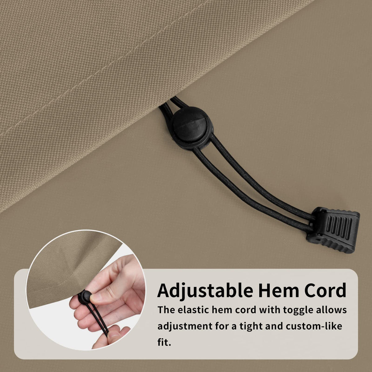 Easy-Going adjustable drawstrings illustrate wind-resistant secure fit