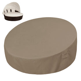 Easy-Going heavy-duty daybed cover top view protecting a 75-inch round daybed from rain