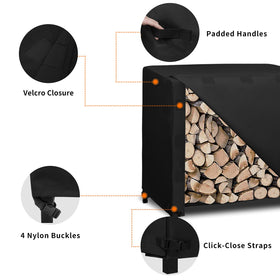Easy-Going log rack cover front flap with Velcro and buckles for easy access.