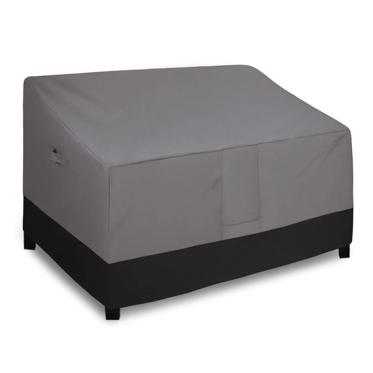 Easy-Going loveseat cover front view on sofa protects from rain and wind.