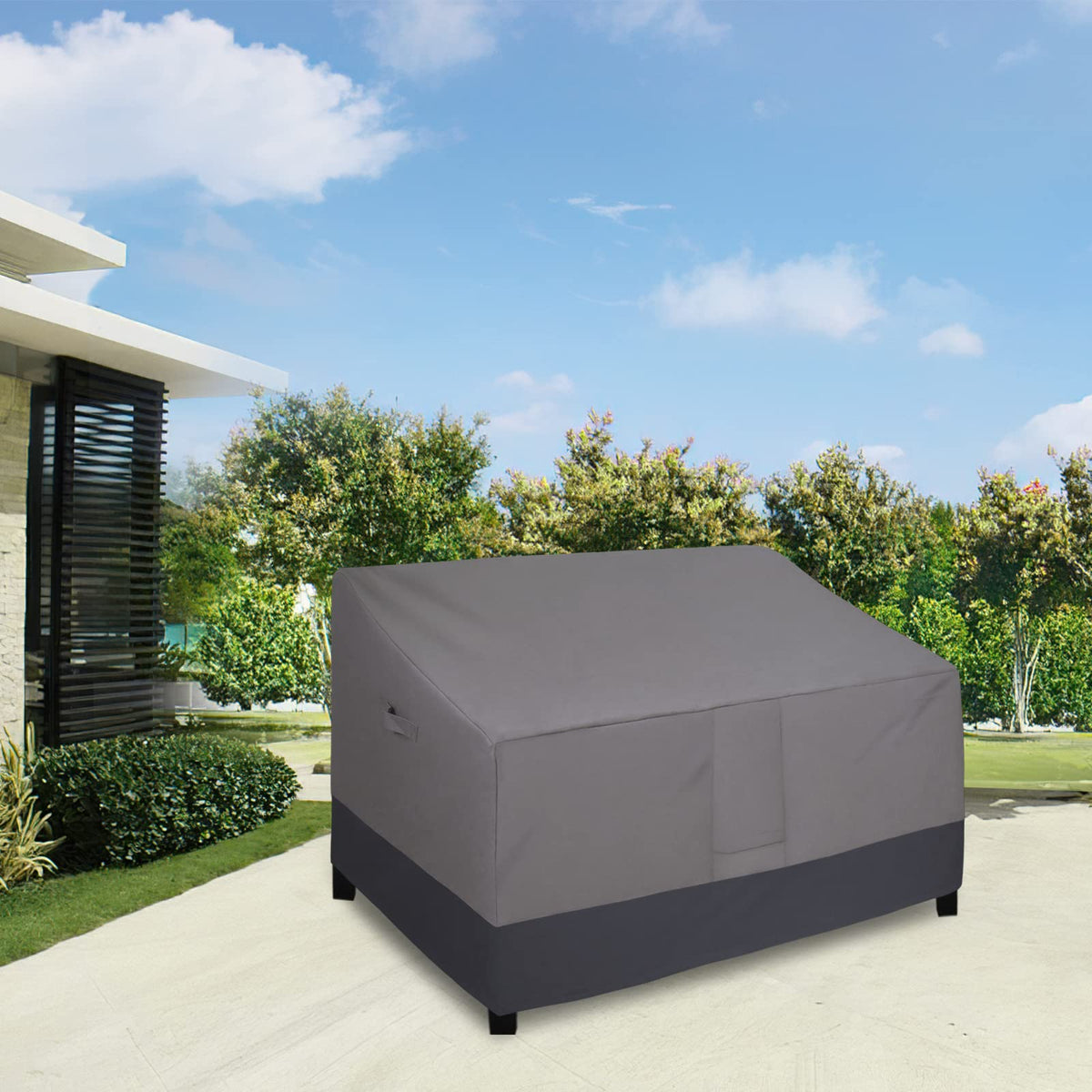 Easy-Going loveseat cover with wind-proof straps keeps furniture secure