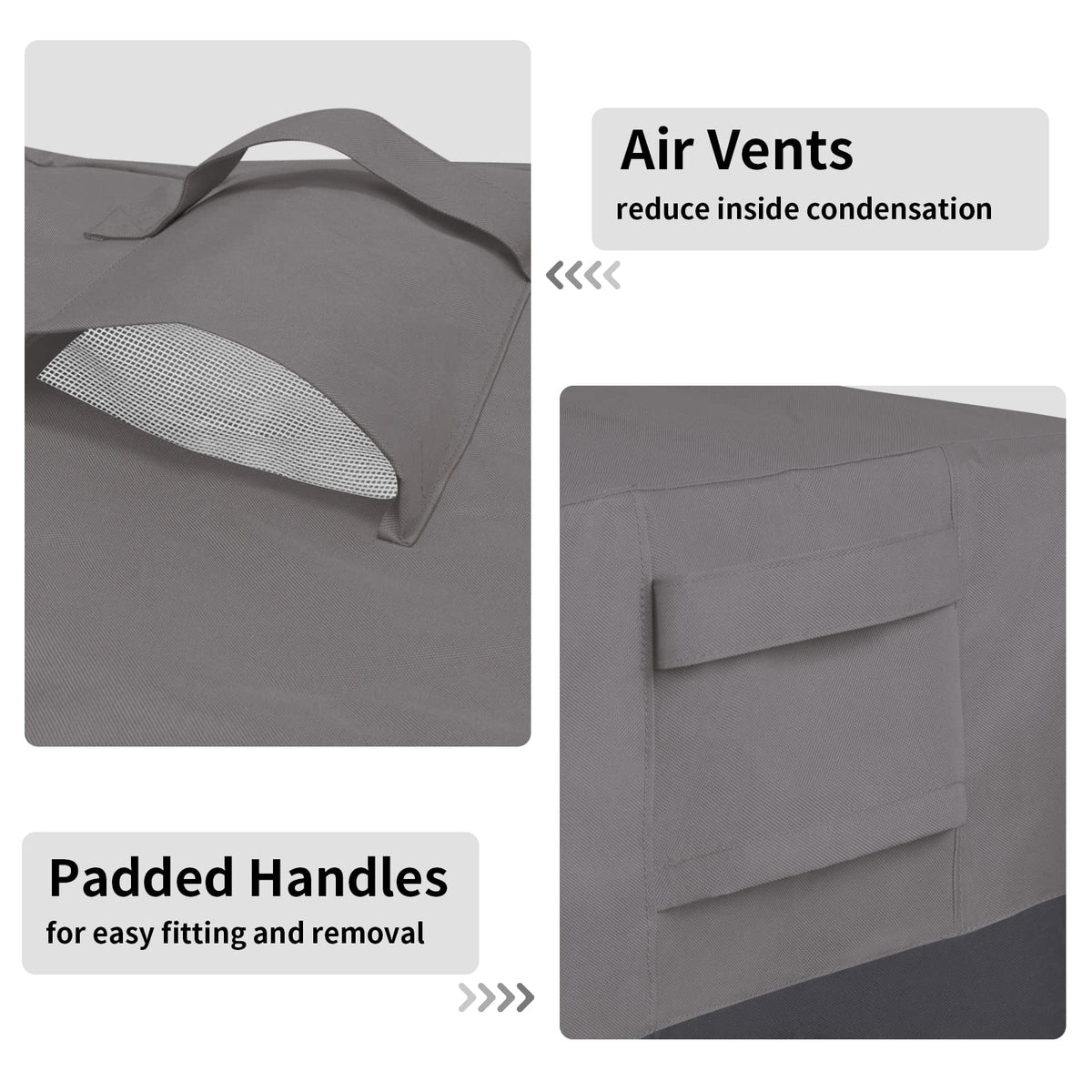 Easy-Going ottoman cover wind buckle close-up prevents blow-off.